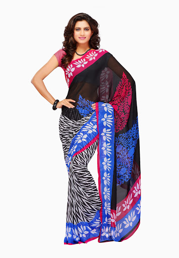 Manufacturers Exporters and Wholesale Suppliers of Blue Black White Saree SURAT Gujarat