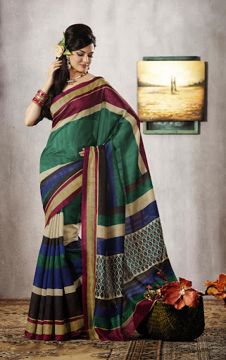 Manufacturers Exporters and Wholesale Suppliers of Green Multi Silk Saree SURAT Gujarat