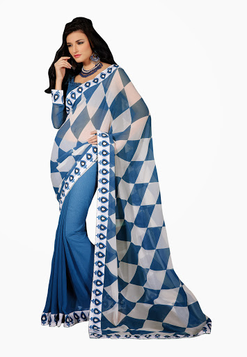 Manufacturers Exporters and Wholesale Suppliers of Blue White Saree SURAT Gujarat