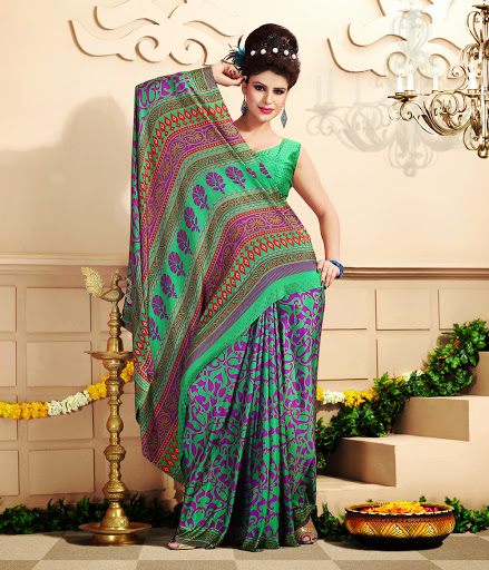 Manufacturers Exporters and Wholesale Suppliers of Green Purple Silk Saree SURAT Gujarat