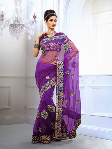 Manufacturers Exporters and Wholesale Suppliers of Purple Net Saree SURAT Gujarat