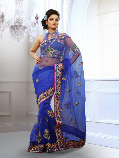 Manufacturers Exporters and Wholesale Suppliers of Blue Net Saree SURAT Gujarat