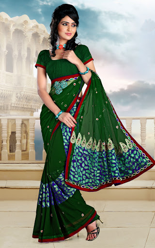 Manufacturers Exporters and Wholesale Suppliers of Green Patch Brasso Saree SURAT Gujarat