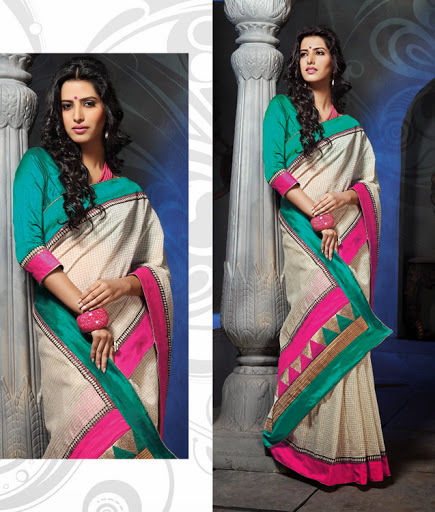 Manufacturers Exporters and Wholesale Suppliers of Cream Pink Sea Green Cotton Saree SURAT Gujarat