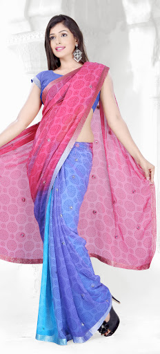 Manufacturers Exporters and Wholesale Suppliers of Peach Blue Saree SURAT Gujarat