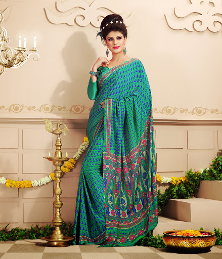 Manufacturers Exporters and Wholesale Suppliers of Green Blue Silk Saree SURAT Gujarat