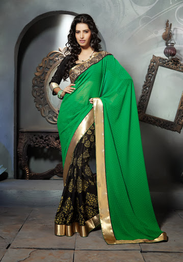 Manufacturers Exporters and Wholesale Suppliers of Green Black Chiffon Cotton Saree SURAT Gujarat