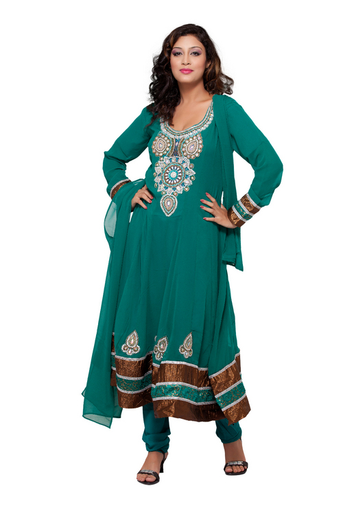 Manufacturers Exporters and Wholesale Suppliers of Green Net Anarkali ...