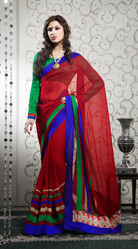 Manufacturers Exporters and Wholesale Suppliers of Red Blue Green Saree SURAT Gujarat
