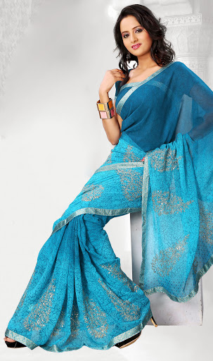 Manufacturers Exporters and Wholesale Suppliers of Blue Colored Georgette Saree SURAT Gujarat