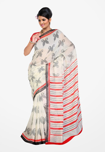 Manufacturers Exporters and Wholesale Suppliers of Off White Red Silk Saree SURAT Gujarat