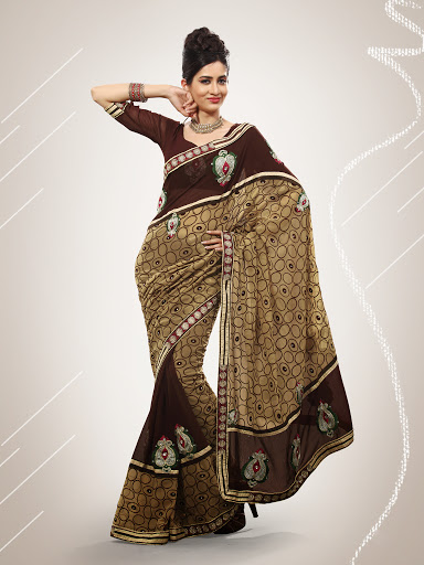 Manufacturers Exporters and Wholesale Suppliers of Mustered Brown Saree SURAT Gujarat