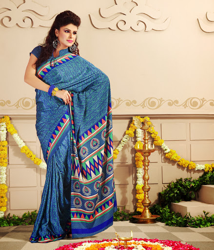Manufacturers Exporters and Wholesale Suppliers of Blue Green Silk Saree SURAT Gujarat