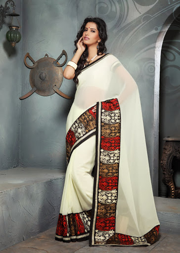 Manufacturers Exporters and Wholesale Suppliers of White Colored Chiffon Saree SURAT Gujarat
