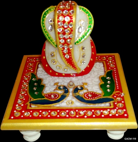 Manufacturers Exporters and Wholesale Suppliers of Marble Peacock Chowki Ganesh Jaipur Rajasthan
