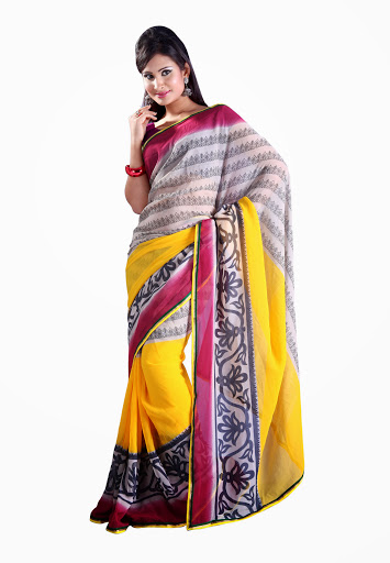 Manufacturers Exporters and Wholesale Suppliers of Yellow Off White Saree SURAT Gujarat
