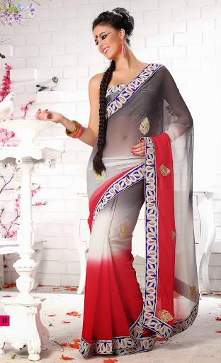 Manufacturers Exporters and Wholesale Suppliers of Peach Grey Georgette Saree SURAT Gujarat