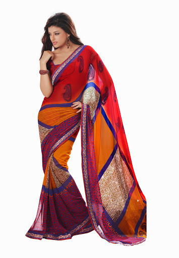 Manufacturers Exporters and Wholesale Suppliers of Red Orange Georgette Saree SURAT Gujarat