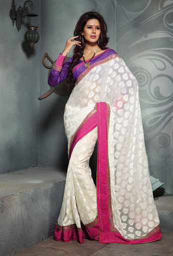 Manufacturers Exporters and Wholesale Suppliers of White Colored Brasso Saree SURAT Gujarat