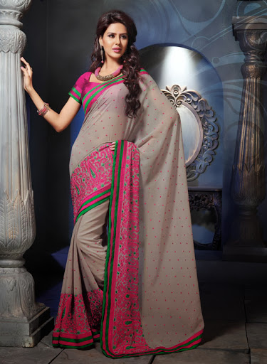 Manufacturers Exporters and Wholesale Suppliers of Grey Pink Colored Chiffon Saree SURAT Gujarat