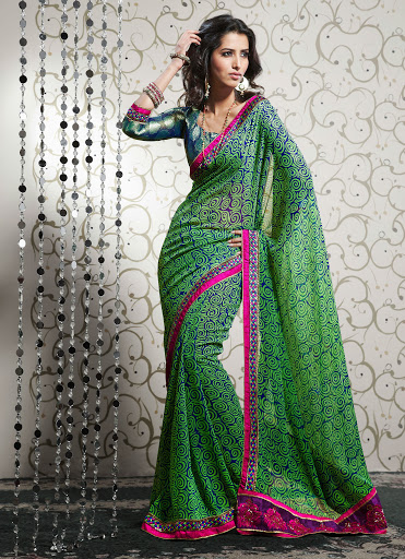 Manufacturers Exporters and Wholesale Suppliers of Green Blue Saree SURAT Gujarat