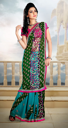 Manufacturers Exporters and Wholesale Suppliers of Green Teal Saree SURAT Gujarat