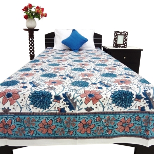 Manufacturers Exporters and Wholesale Suppliers of Block Printed Big Flower Single Cotton Bed Cover Panaji Goa