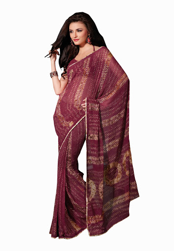 Manufacturers Exporters and Wholesale Suppliers of Maroon Colored Faux Georgette  Saree SURAT Gujarat