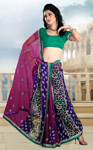Manufacturers Exporters and Wholesale Suppliers of Green Teal Saree SURAT Gujarat