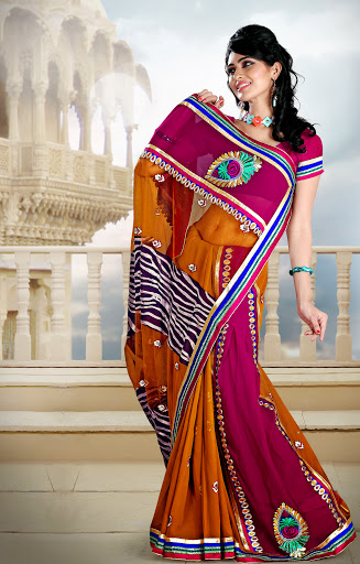 Manufacturers Exporters and Wholesale Suppliers of Mustered Pink Colored Saree SURAT Gujarat