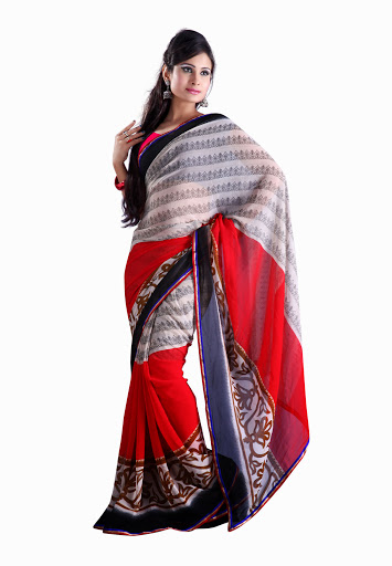 Manufacturers Exporters and Wholesale Suppliers of Red Off White Saree SURAT Gujarat