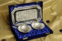 Manufacturers Exporters and Wholesale Suppliers of Brass Bowl Set with Spoons and Tray Silver Plated Moradabad Uttar Pradesh