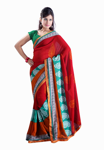 Manufacturers Exporters and Wholesale Suppliers of Red Yellow Turquoise Saree SURAT Gujarat
