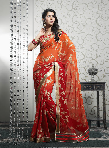 Manufacturers Exporters and Wholesale Suppliers of Orange Red Saree SURAT Gujarat