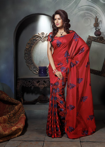 Manufacturers Exporters and Wholesale Suppliers of Red Blue Silk Saree SURAT Gujarat