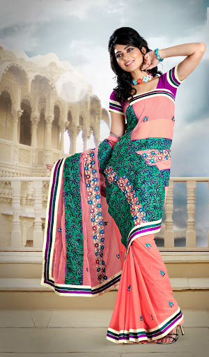 Manufacturers Exporters and Wholesale Suppliers of Peach Colored Saree SURAT Gujarat