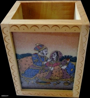 Manufacturers Exporters and Wholesale Suppliers of Wooden Gems Stone Painting Pen Holder Jaipur Rajasthan