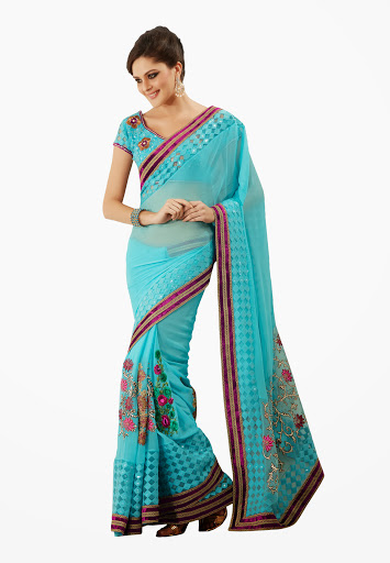 Manufacturers Exporters and Wholesale Suppliers of Aquamarine Colored Saree SURAT Gujarat