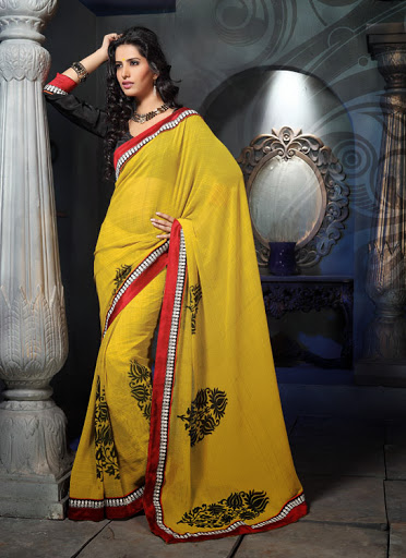 Manufacturers Exporters and Wholesale Suppliers of Yellow Colored Chiffon Saree SURAT Gujarat