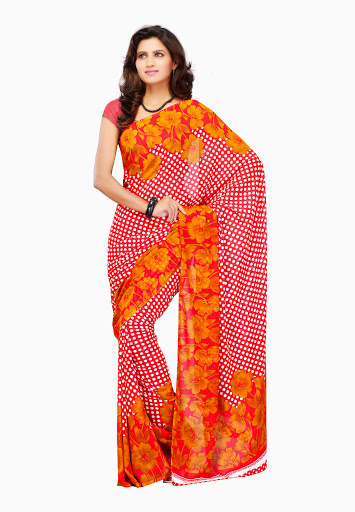 Manufacturers Exporters and Wholesale Suppliers of Red White Orange Saree SURAT Gujarat