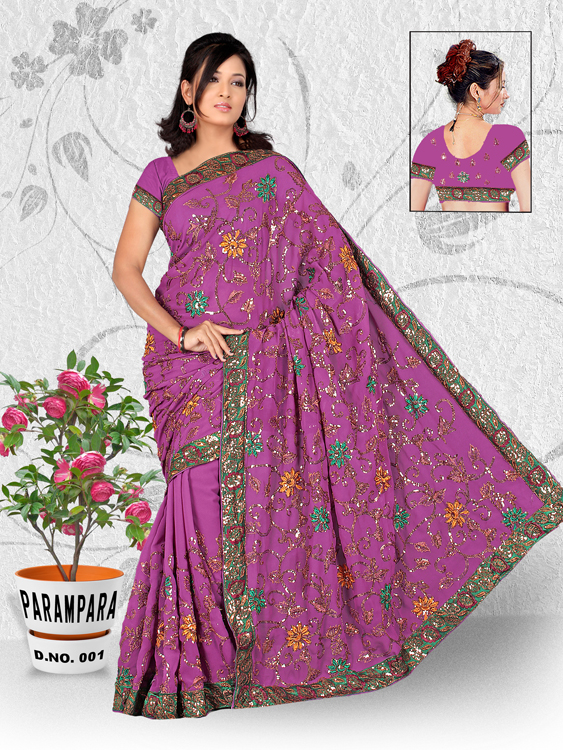 Embroidery Sequins Saree 01