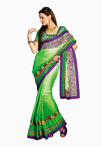 Manufacturers Exporters and Wholesale Suppliers of Peacock Green Saree SURAT Gujarat