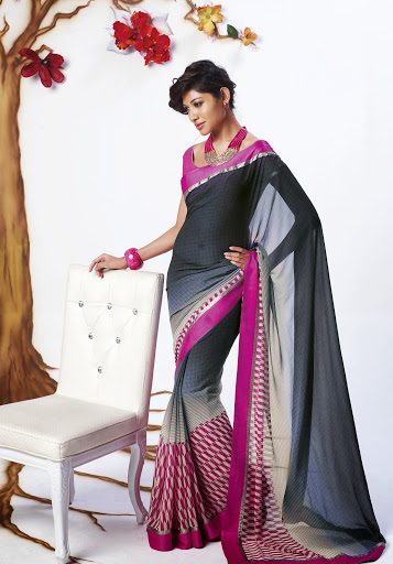 Manufacturers Exporters and Wholesale Suppliers of Black Pink Georgette Saree SURAT Gujarat