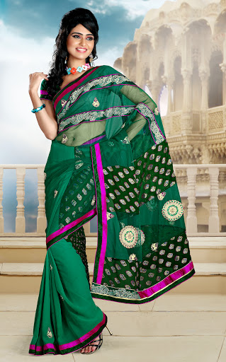 Manufacturers Exporters and Wholesale Suppliers of Sea Green Saree SURAT Gujarat