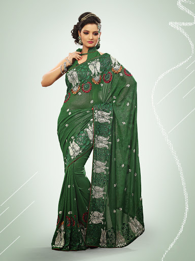 Manufacturers Exporters and Wholesale Suppliers of Green Georgette Saree SURAT Gujarat