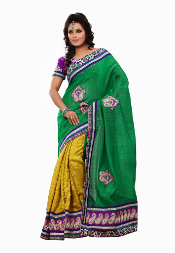 Manufacturers Exporters and Wholesale Suppliers of Green Gold Silk Saree SURAT Gujarat
