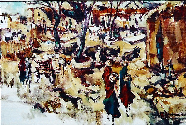 Village Scene Painting