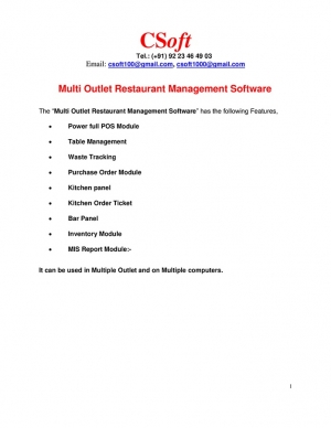 Restaurant Management Software (Multi Outlet) Manufacturer Supplier Wholesale Exporter Importer Buyer Trader Retailer in   India