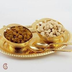 Brass Apple Shape Bowl with Spoons and Tray Gold Plated