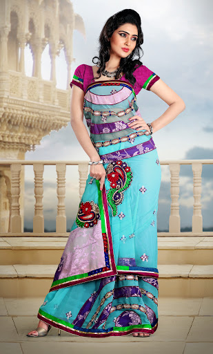 Manufacturers Exporters and Wholesale Suppliers of Sky Blue Saree SURAT Gujarat